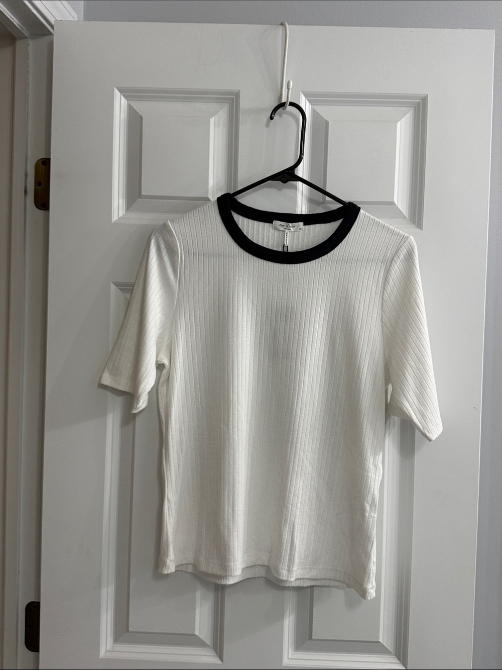 rag & bone White Ribbed Short Sleeve Tee with Black Neckline NWT